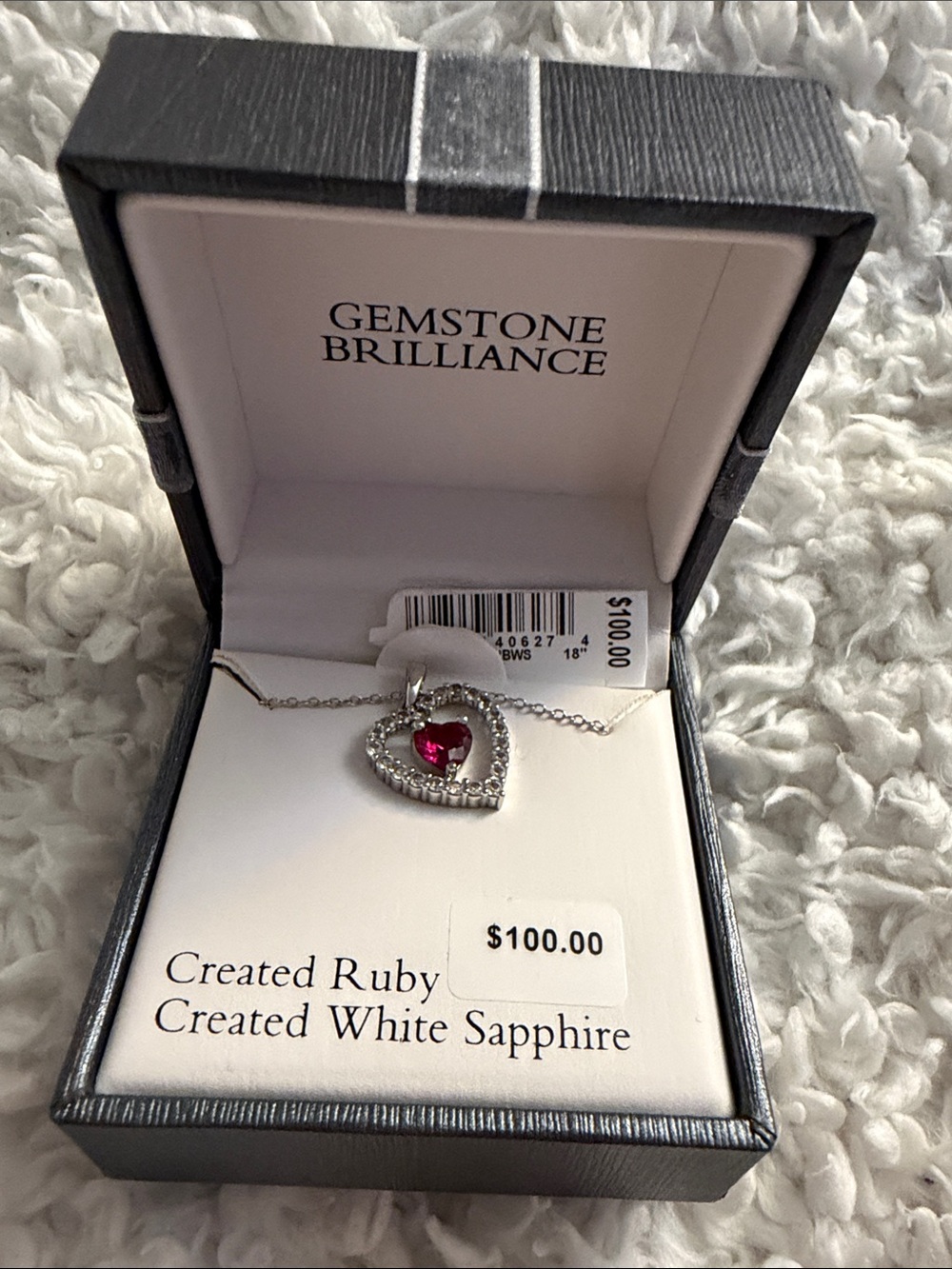Kohl's Silver-Tone Heart Necklace with Red Center Stone and Clear Accents